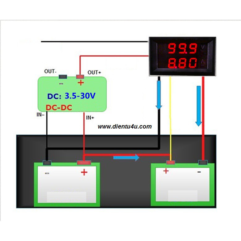 Đồng hồ led đo dòng điện, điện áp DC hiện số 100V 10A