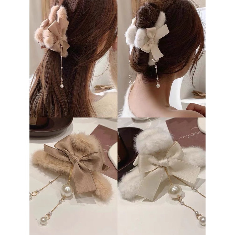 ❣️Kẹp Tóc Lông Nơ Dây Tua Rua, Kẹp Lông Nơ Dây Hạt Bông Tiểu Thư❣️