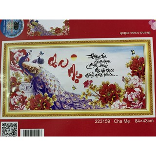Tranh thêu chữ thập 3D Cha mẹ - Khổng tước tím DLH-223159 ( 84x43 ) chưa thêu
