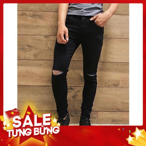 Quần Bò Nam Rách Gối Ống Côn Dáng Ôm Thời Trang Hàn Quốc - Hàng nhập khẩu