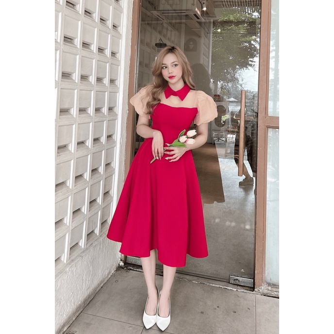 ĐẦM NỮ DỰ TIỆC CỔ SƠ MI CÔNG CHÚA CHẤT FORD SANG CHẢNH SIU HOT PU