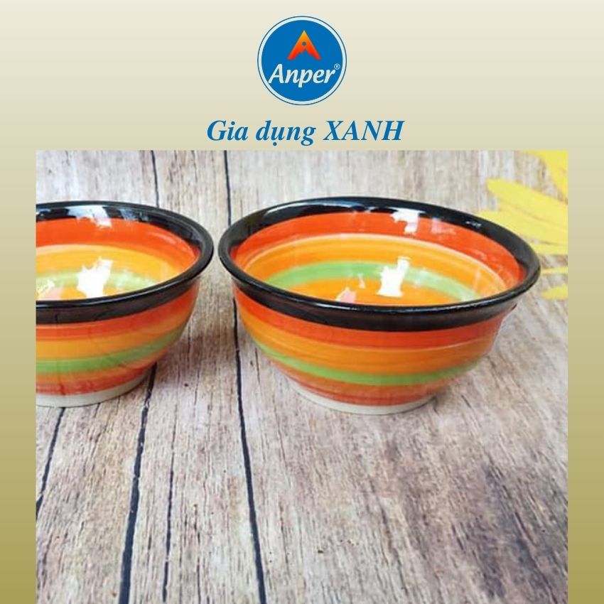 Bộ 2 tô sứ 3 bát sứ cầu vồng ANPER 16 18 cm an toàn sang trọng an toàn chính hãng