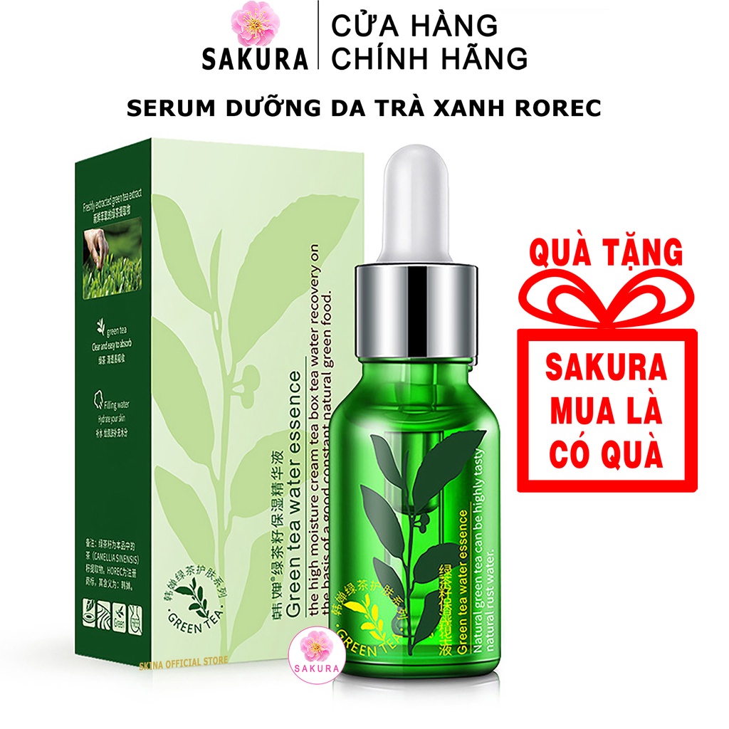 Tinh chất trà xanh ROREC Serum trắng da dưỡng ẩm ngăn ngừa mụn nội chống lão hoá địa trung SAKURA 15ml