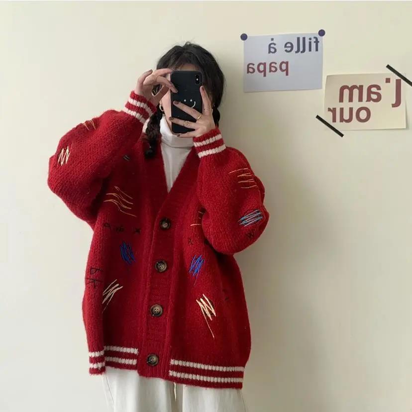 Áo Khoác Cardigan Dệt Kim Dáng Rộng Thêu Họa Tiết Thời Trang Hàn Quốc Cho Nữ | BigBuy360 - bigbuy360.vn