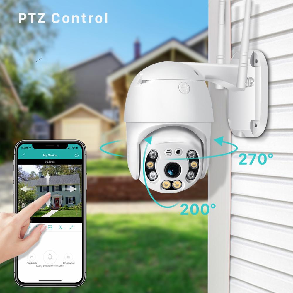 EVKVO - Full Color Night Vision - Humanoid Detection - 4x Digital Zoom - HISEE SE APP FHD 3MP H.265 WIFI Camera Rotate Waterproof Wireless Outdoor PTZ IP Camera CCTV Motion Voice Alert Two Way Audio