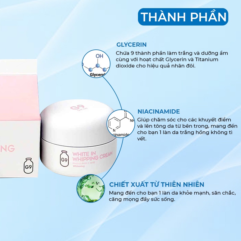 Kem Dưỡng Trắng Da Nâng Tone Ban Ngày G9-Skin White In Whipping Cream Hàn Quốc 50g Giúp Mờ Thâm Nám & Dưỡng Ẩm