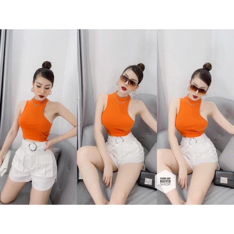 Áo ba lố khoét ngực cổ cao nhiều màu form croptop vải siêu co dãn freesize dưới 53kg - Carotshop