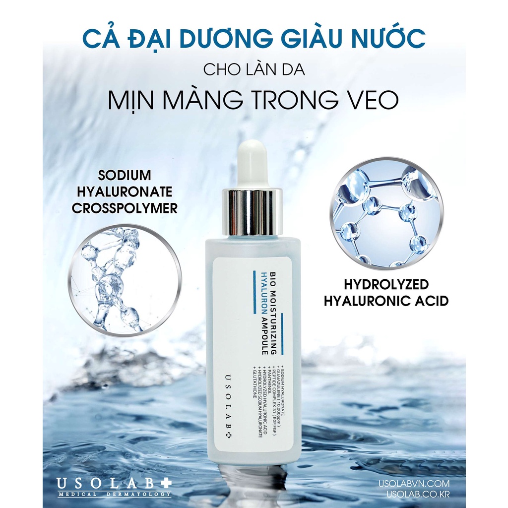 Serum HA Usolab Bio Moisturizing Hyaluron Ampoule - Tinh chất căng bóng HA thủy phân 50ml