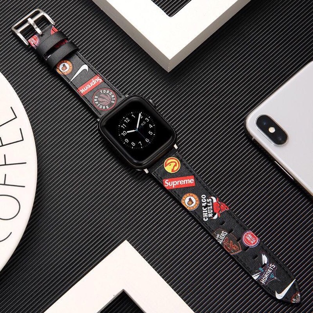 Dây da Applewatch hoạ tiết Supreme