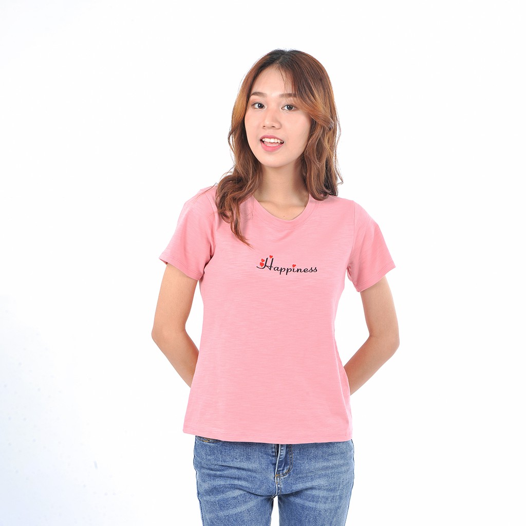 Áo thun phông nữ thời trang Eden tay ngắn cổ tròn thêu chữ thoáng mát thấm hút tốt freesize - AT098