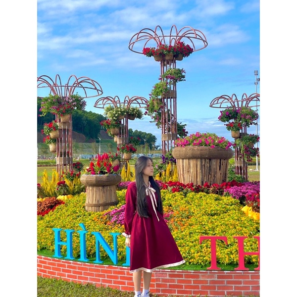 Váy vintage nơ tiểu thư nhiều màu xinh
