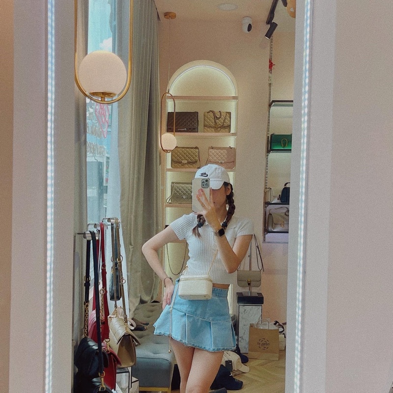 Túi đeo chéo nữ size mini 15cm hình hộp chữ nhật Textured Leather