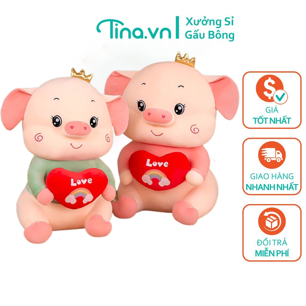 Gấu Bông Heo Ôm Tim, Brown gối ôm hình thú nhồi bông Heo vương miện mềm mịn co giãn 4 chiều