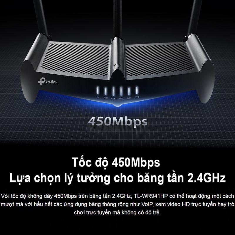 Bộ phát Wifi xuyên Tường TP-Link TL-WR941HP chuẩn N công suất cao 450Mbps - Hàng Chính Hãng