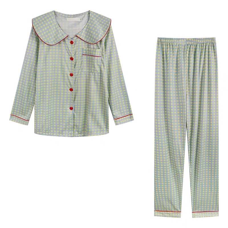 Bộ đồ ngủ pyjama mặc nhà sọc caro xanh viền đỏ siêu đáng yêu | BigBuy360 - bigbuy360.vn