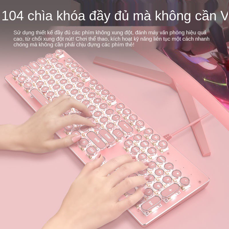 Bộ chuột và bàn phím cơ không dây Foregoer ba mảnh có thể sạc lại tai nghe laptop màu hồng | BigBuy360 - bigbuy360.vn