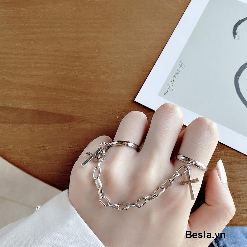 Nhẫn Phối Dây Xích Và Thánh Giá Phong Cách Punk Hip Hop Cho Nam Và Nữ