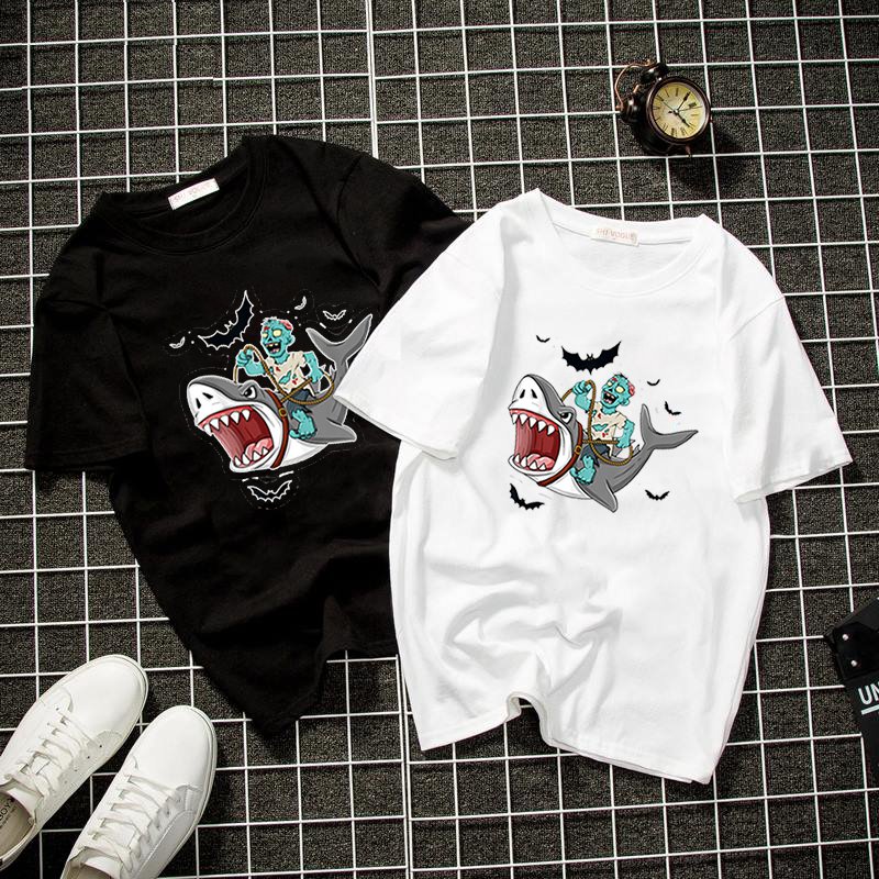 Áo phông nam nữ form rộng tay lỡ cá mập và zombie vải dày mịn 2021T3264