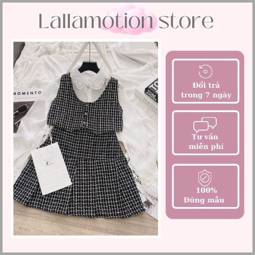 Set váy dạ Tweed tiểu thư nữ thu đông cao cấp hot LALLAMOTION 28 | BigBuy360 - bigbuy360.vn