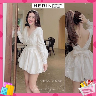 Đầm dự tiệc hở lưng cổ V có nơ lưng cực hot mặc dự tiệc dạo phố đều xinh mã [Nơ LYV]