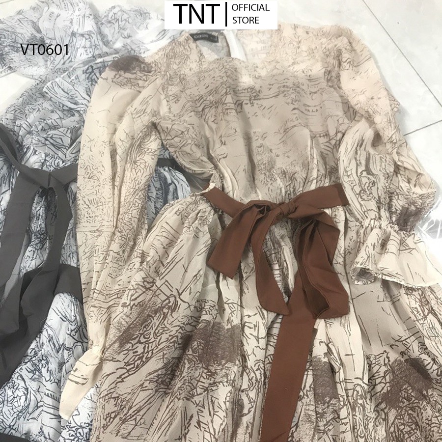 Váy hoa nhí dáng dài TNT, đầm dự tiêc maxi hàng thiết kế 2 lớp cao cấp kèm dây thắt eo