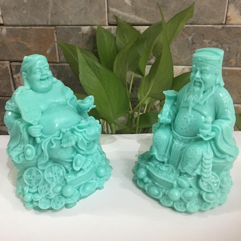 Bộ 2 tượng thần tài ông địa cao 15 cm màu vân xanh mang tài lộc,