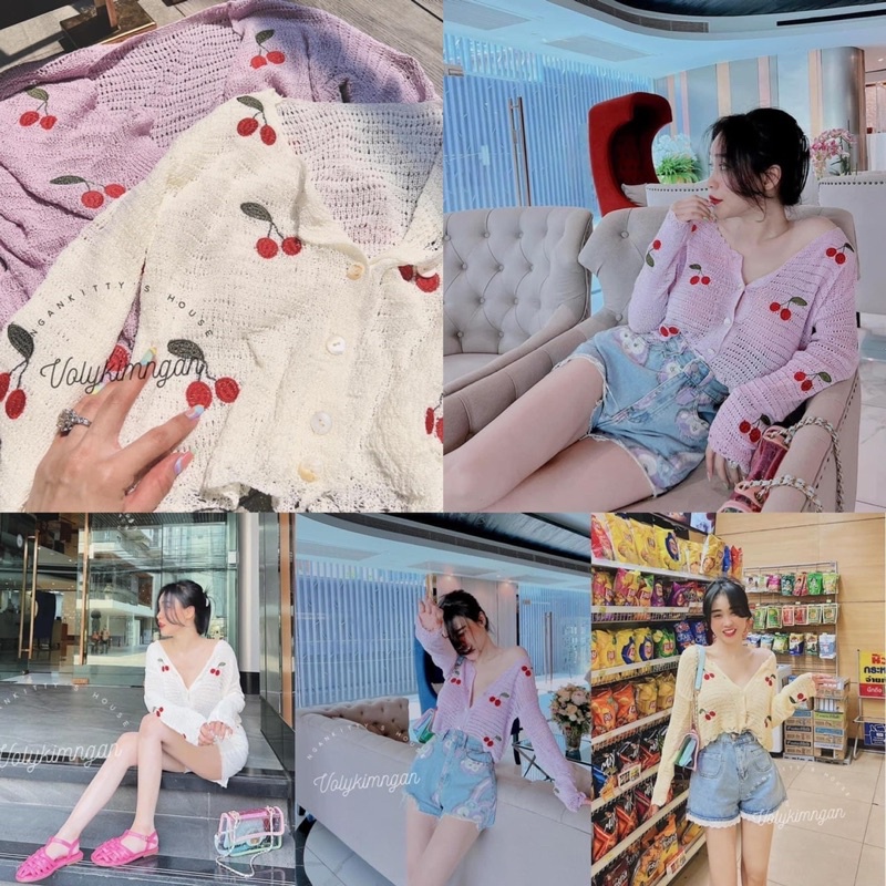 áo len tay dài thêu cherry