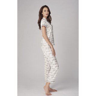 Bộ mặc nhà VERA satin dài tay in chữ - 0344