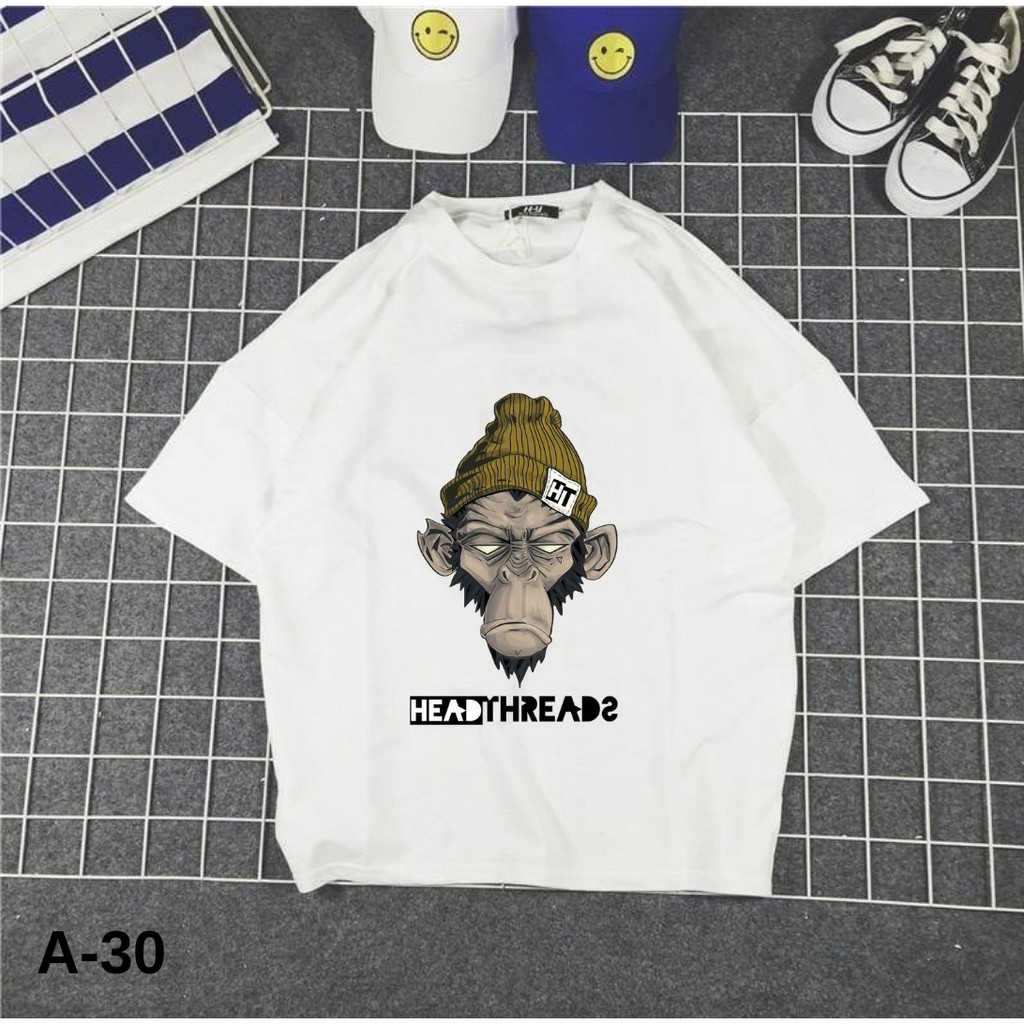 Áo Thun Nam Nữ Tay Lỡ Unisex Phông Trơn Oversize Form Rộng Basic Tee Hình khỉ đội nón