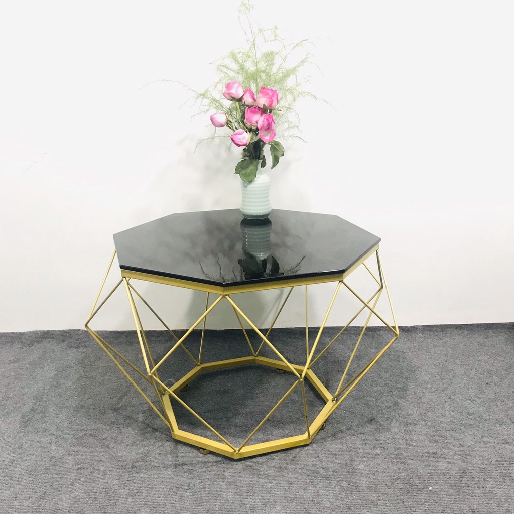 Bàn trà sofa, bàn trà kim cương , sơn tĩnh điện, mặt kính cường lực đen không vân, SANG TRỌNG