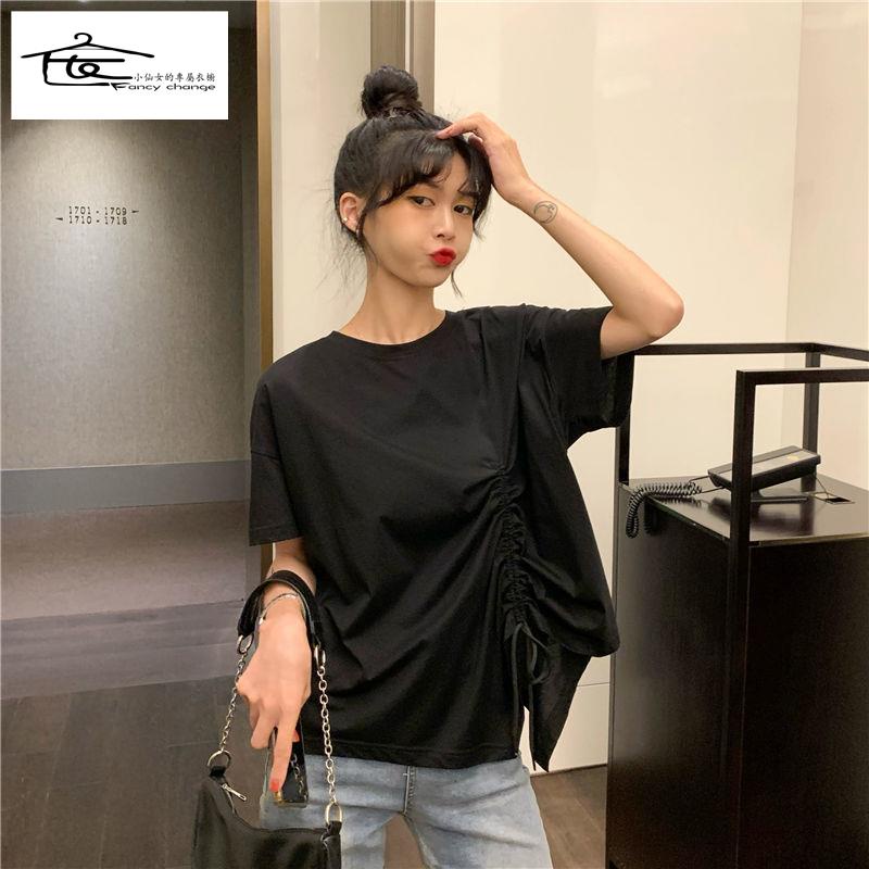 Áo Thun Tay Ngắn Phối Dây Rút Phong Cách Hàn Quốc Thời Trang Cho Nữ