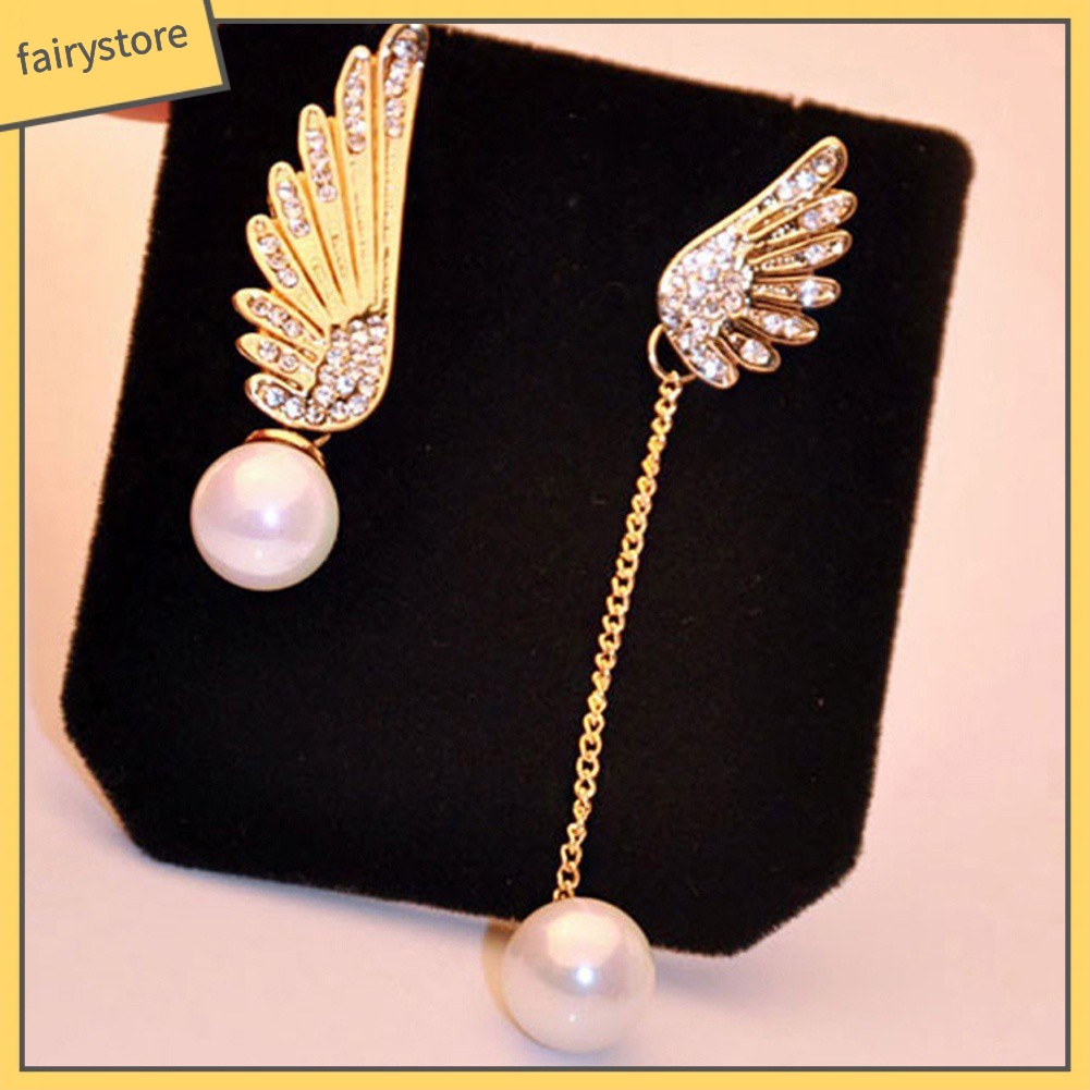 Bông Tai Hình Đôi Cánh Đính Đá Và Ngọc Trai Nhân Tạo Thời Trang