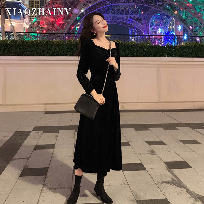 Đầm maxi Xiaozhainv tay dài cổ chữ V phong cách Hàn Quốc cho nữ | BigBuy360 - bigbuy360.vn