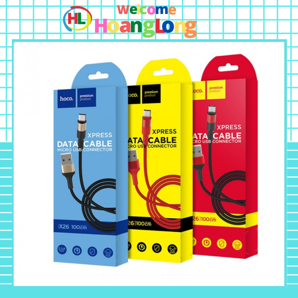 Cáp sạc micro USB Hoco X26 2A dài 1M - dây bọc dù (Hỗ trợ sạc nhanh và truyền dữ liệu) - Hãng phân phối chính thức