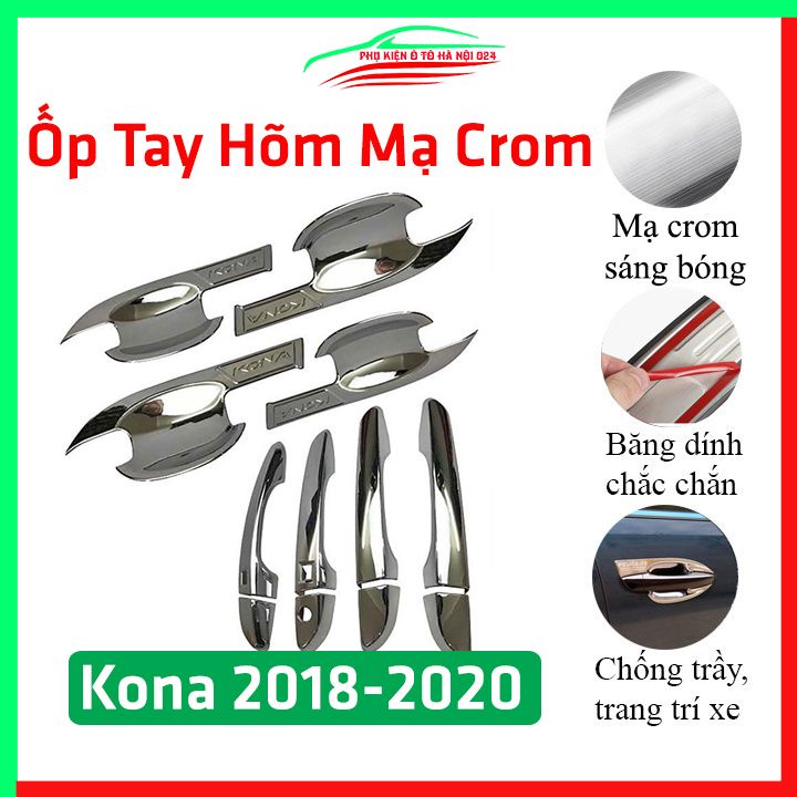 Ốp tay hõm mạ crom Kona 2018-2020 sáng bóng chống trầy bảo vệ cửa xe ô tô