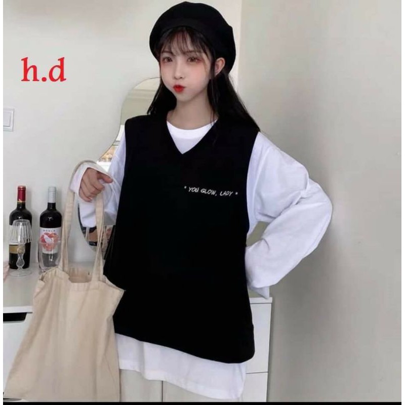 Áo ghi lê chữ ngực kèm áo thun dài tay mặc trong cá tính