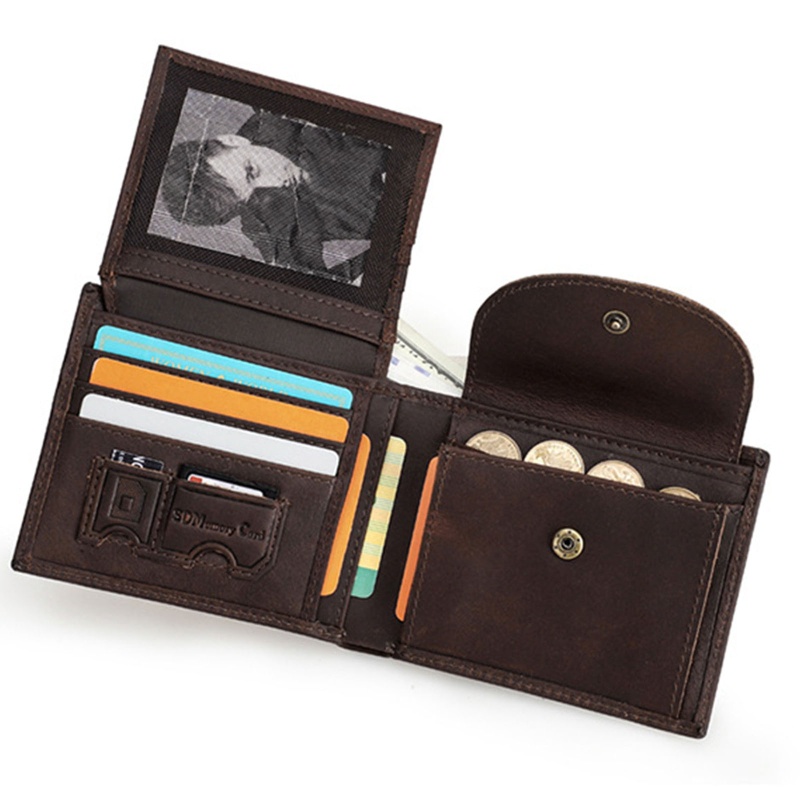 Youyo Ví Ngắn Gập Đôi Bằng Da Bò Chống Trộm RFID Phong Cách Vintage Cho Nam