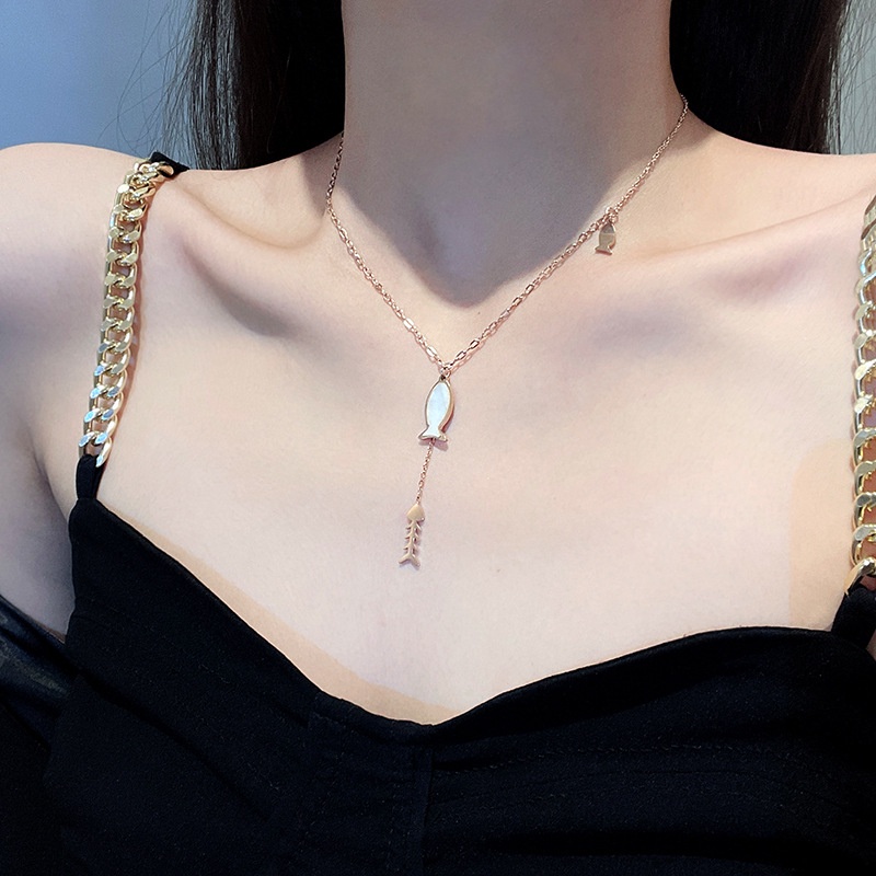 Vòng cổ Thép Titan Nhẹ Mặt Xương Cá Phong Cách Hàn Quốc Sang Trọng Cho Nữ