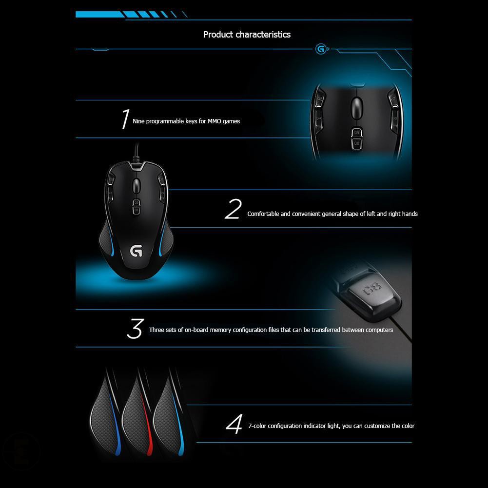 Logitech G300s Ambidextrous Optical Gaming Mouse 9 Programmable Buttons