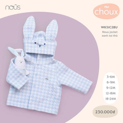 Áo Khoác Xanh Tai Thỏ Cao Cấp Nous - Chất Liệu Choux Mềm Mại Bé Trai Size 6-18M