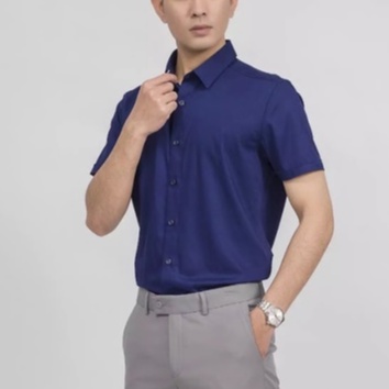 Áo sơ mi nam công sở Aristino tay ngắn màu xanh tím than dáng Slim fit chất sợi sồi cao cấp ASS021S9