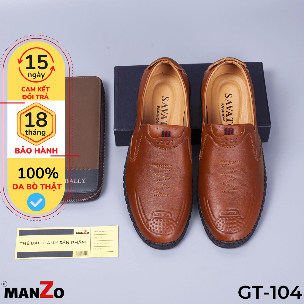 [DA BÒ THẬT Giày lười nam da bò đế cao su cực kỳ êm ái khi mang - Manzo GT 104NAU