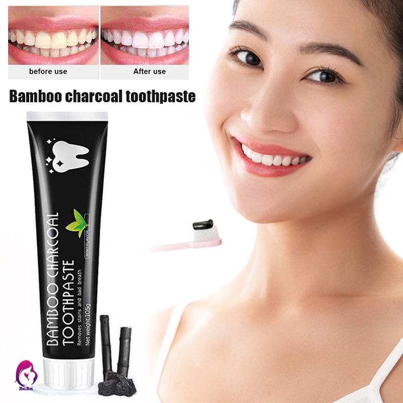 【Hàng mới về】 Bamboo Charcoal Toothpaste Teeth Whitening Black Removes Stains Tooth Care