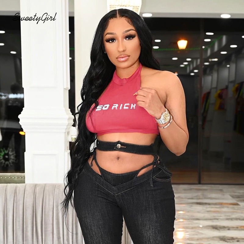 Áo Ống In Chữ Tương Phản 2022 Màu Sắc Tương Phản Quyến Rũ Dành Cho Nữ