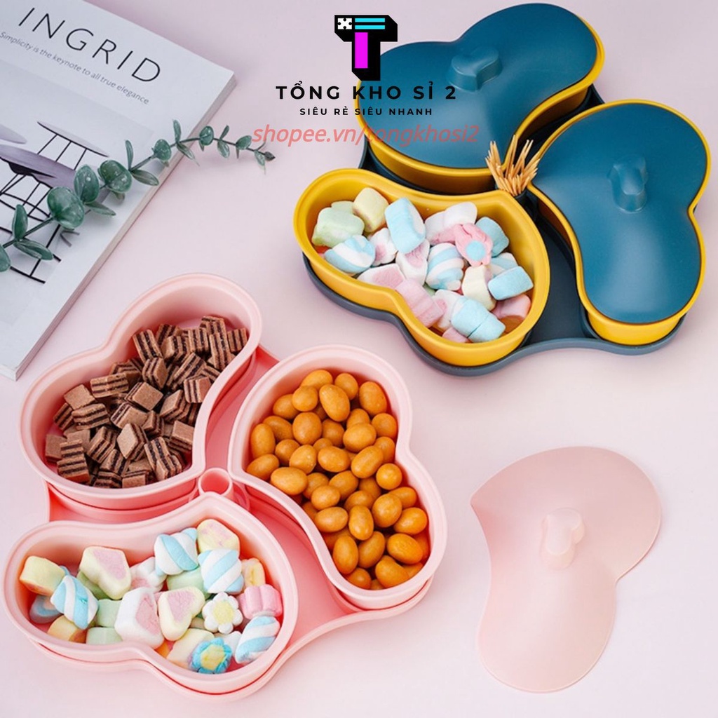 Khay mứt trái tim 3 ngăn có chỗ để tăm tiện lợi #KHAY