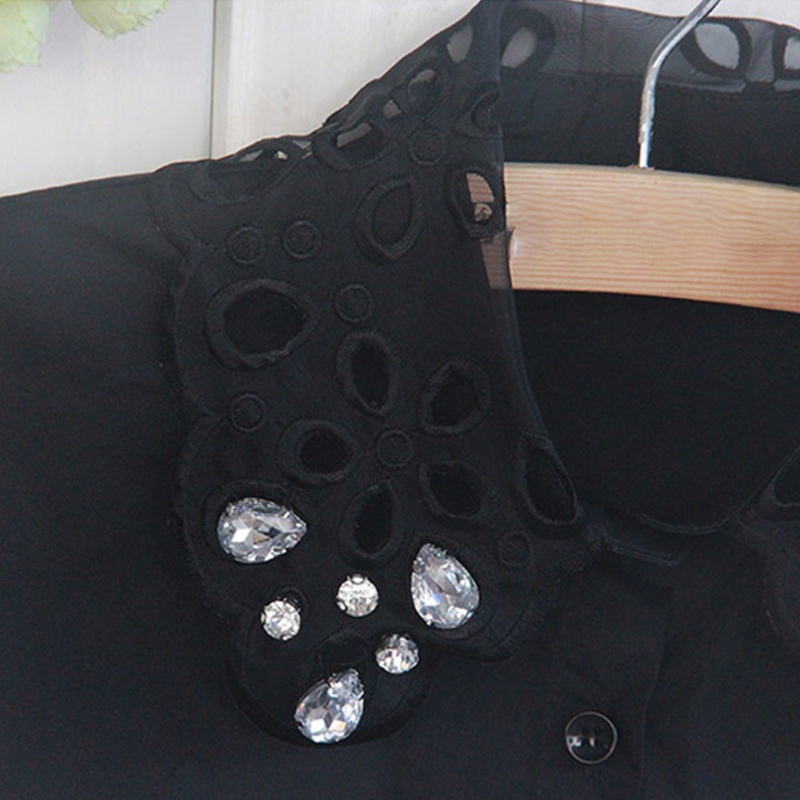 Cổ áo sơ mi giả bằng cotton phối ren hoa đính kim cương giả có thể tháo rời thời trang cho nữ | BigBuy360 - bigbuy360.vn