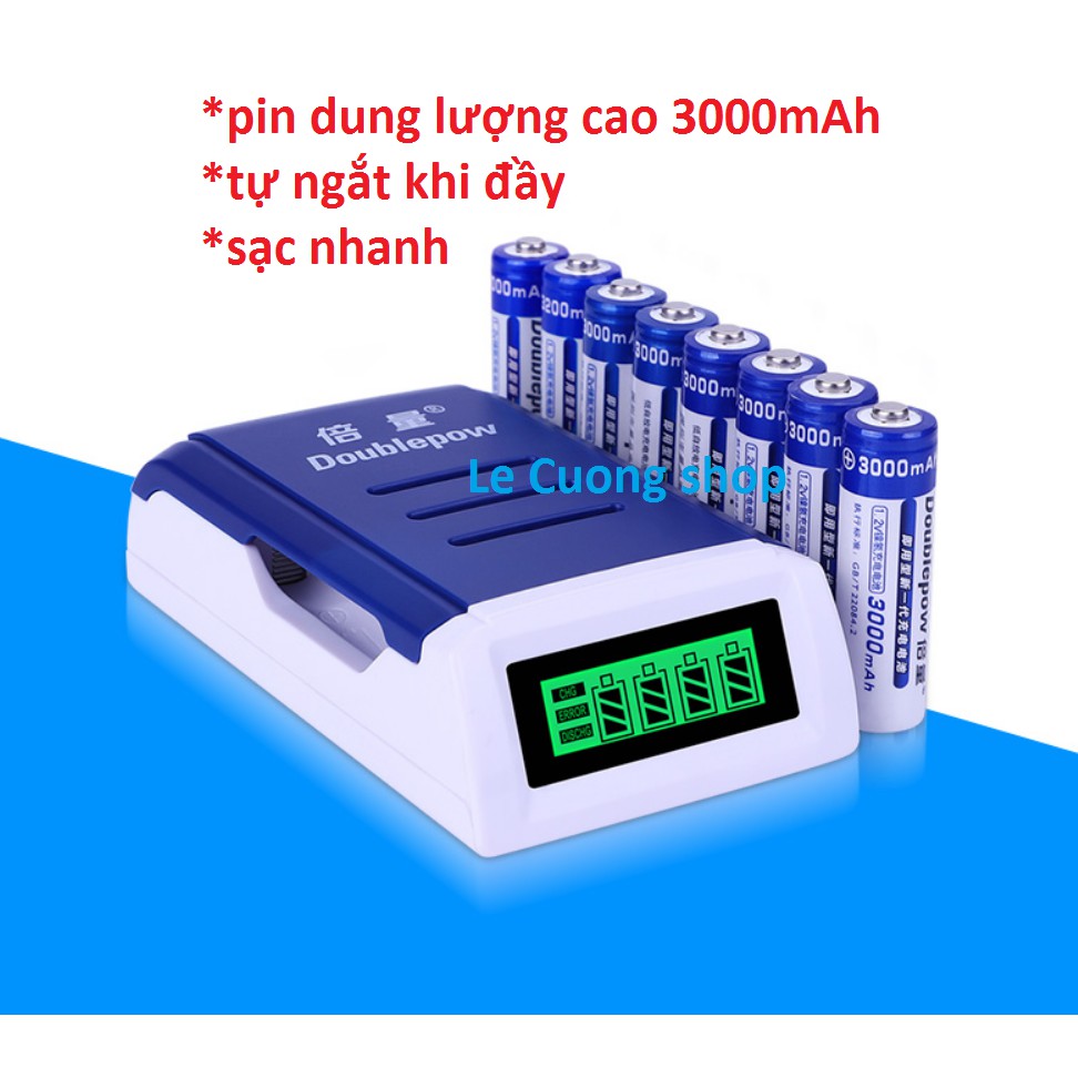 Combo sạc K209 tự ngắt khi đầy ,sạc nhanh tặng kèm 8 pin AA 3000mAh dùng cho mic không dây ,đồng hồ ,máy đo huyết áp ...