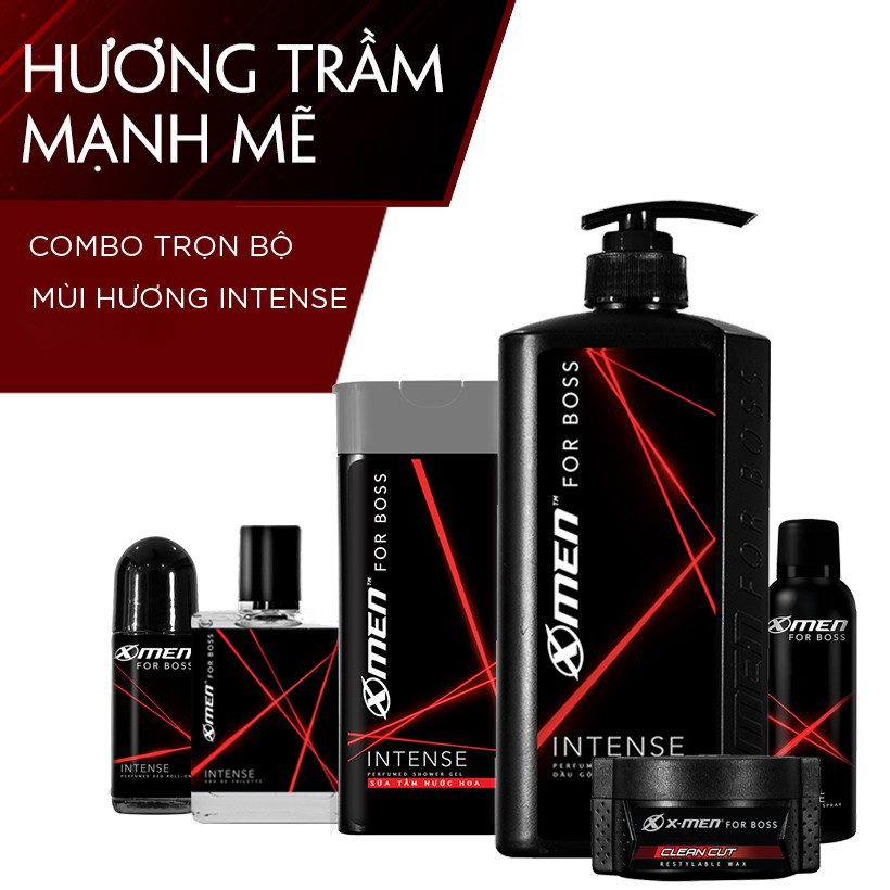 Combo X-Men For Boss trọn bộ mùi hương Intense(650g+49ml+150ml+70g+180g+50ml)