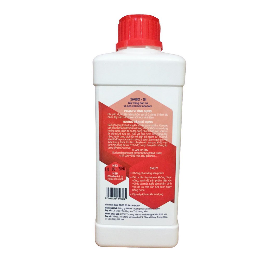 Tẩy bồn ố vàng ố đen, sen vòi inox, gạch men, hiệu quả tức thì, trắng sáng như mới Sabo-Si 1 Lít