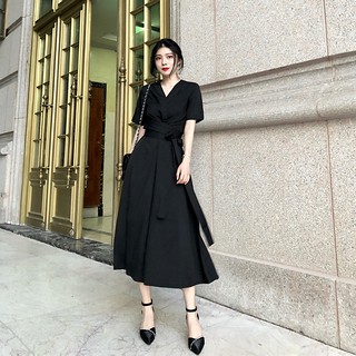 Đầm váy Maxi dự tiệc búi eo đắp chéo đỏ hồng đen xanh